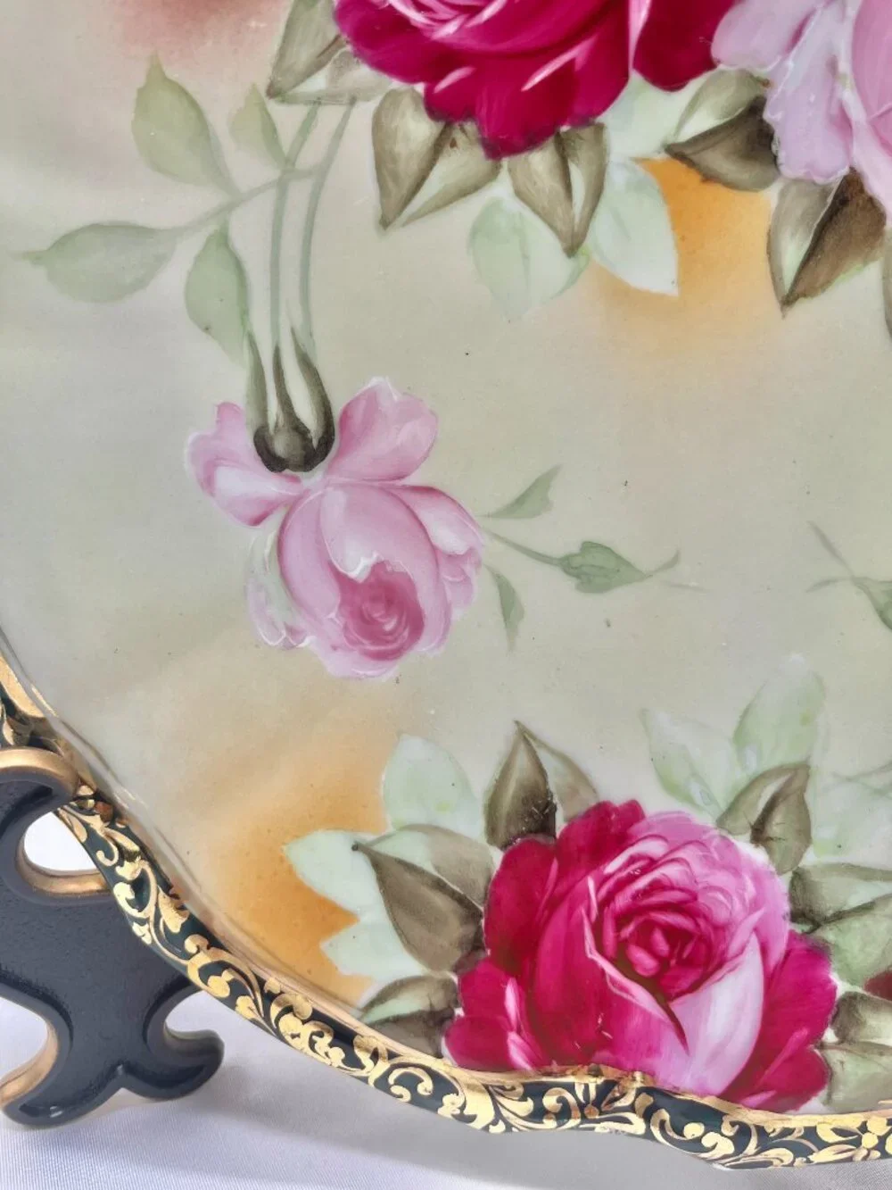 Antique Nippon Hand-Painted Porcelain Double-Handled Cake Plate, 1891-1911